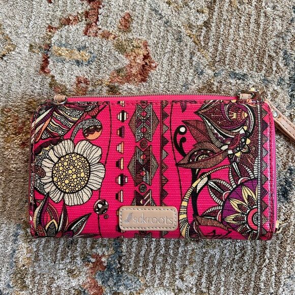 Sakroots Pink and Brown Floral Wristlet - Picture 1 of 8